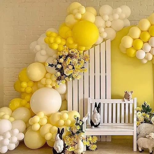 Image of Voircoloria 130pcs Pastel Yellow Balloons Different Sizes 18 inch 12 inch 10 inch 5 inch Light Yellow Latex Balloon Garland Arch Kit for Birthday Baby Shower Graduation Wedding Gender Reveal Party Decorations