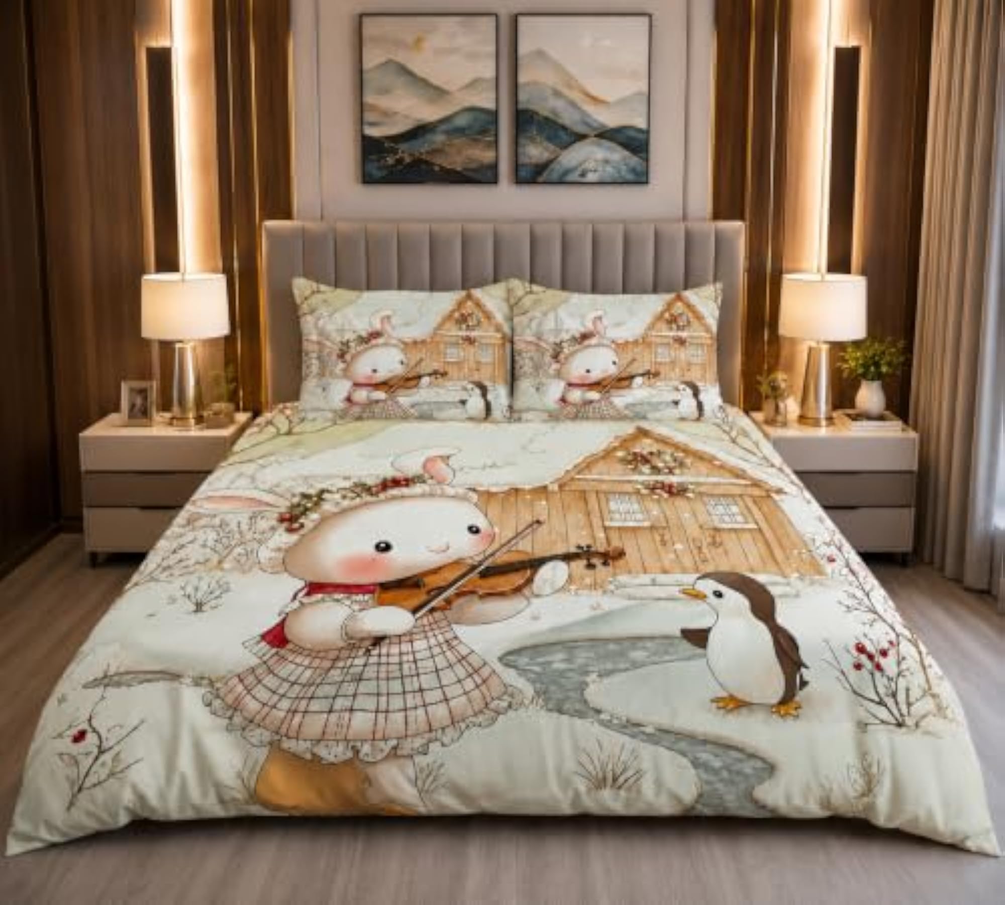 Kids Cartoon Printed Double Bed Bedding Set with Pillow Covers