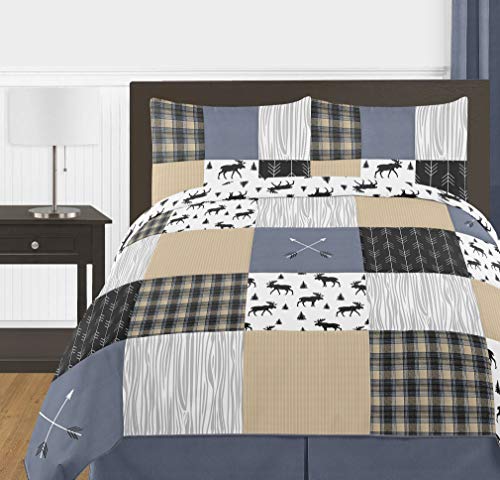 Image of Sweet Jojo Designs Blue and Tan Woodland Plaid Flannel Body Pillow Case Cover for Rustic Patch Collection (Pillow Not Included)