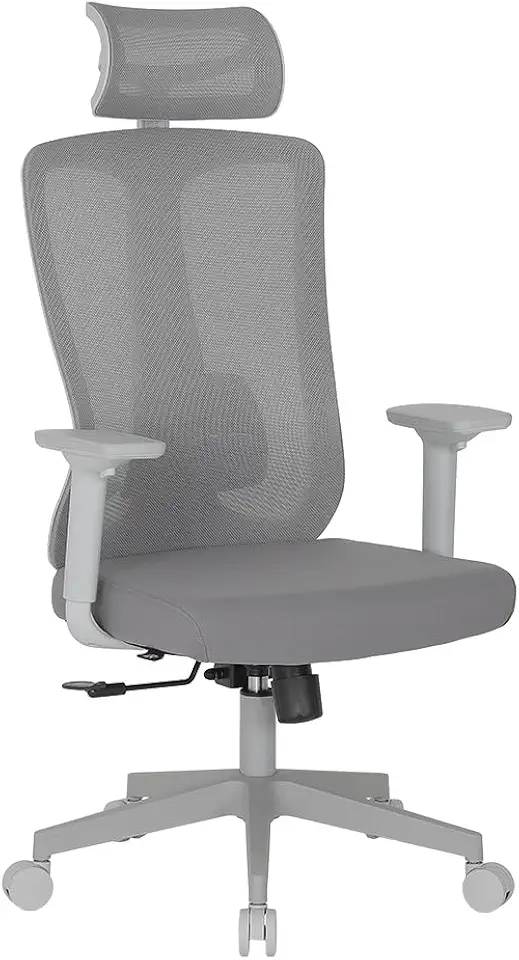 Cadeira Escritório Ergonomica DT3 Maya com revestimento Mesh + Tecido, Apoio de cabeça 2D, Apoio de braços 3D, Certificada NR-17, suporta até 136 e altura máx 1,95m (Grey Frame)