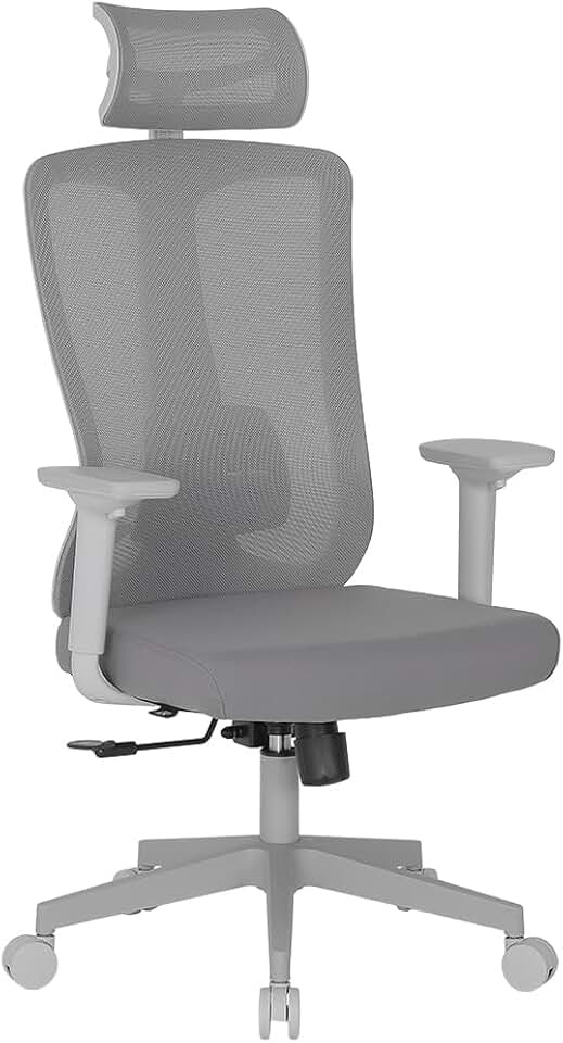 Cadeira Escritório Ergonomica DT3 Maya com revestimento Mesh + Tecido, Apoio de cabeça 2D, Apoio de braços 3D, Certificada NR-17, suporta até 136 e altura máx 1,95m (Grey Frame)