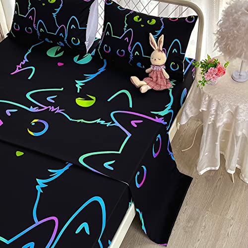 Bailipromise Cute Cartoon Cat Sheets Set Queen Size,Simple Strokes Animals Kids Bed Sheets With Pillowcase,Cat Sheets Fitted Sheet With 16" Deep Pocket,Microfiber Printed Bedding Sheets #TOP3