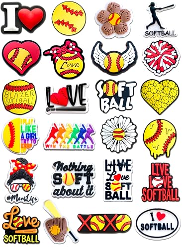 Mowzury Softball Shoe Charms for Girls 24PCS Sports Shoe Decoration Charms for Clog Cute Accessories Pins for Party Favors Gift