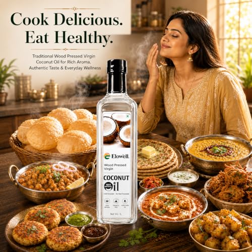 Image of ELOWELL Cold Pressed Virgin Coconut Oil (250ml), Wood Pressed, From Our Own Farms in Tamil Nadu, Unrefined, No Heat Processed, 100% Pure & Natural, Edible Cooking Oil for Hair, Skin & Baby Care