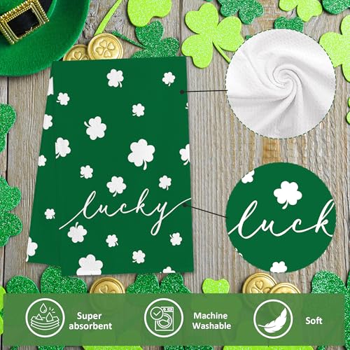 Image of FUTBU St Patricks Kitchen Towels, Green Clover Shamrock Lucky St. Patrick's Day Dish Towels Set of 4 Kitchen Decor, 16x24 Inch Holiday Seasonal Decorations