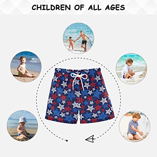 Aflyko 4Th Of July Boys' Swim Trunk Doodle Stars Blue Red White Beach Board Shorts Toddler Swimwear #TOP5