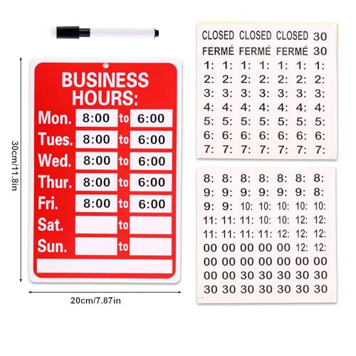 Öffnungszeiten Schild, Austauschbares Geschäftszeiten Schild Set mit Passenden Aufklebern und Stift Aufhängbare Beschreibbare Öffnungszeitenschilder für Glastüren Fenster