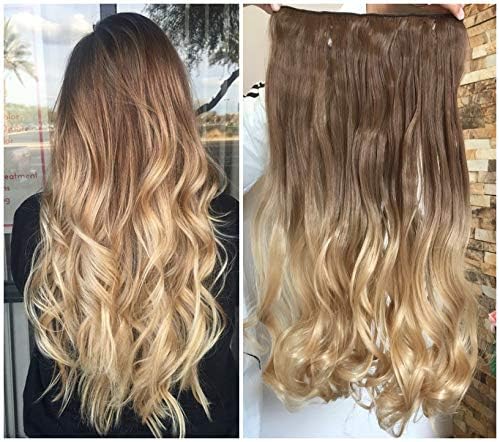DevaLook Hair Extensions 25" One Piece Straight Wavy Curly Half Head Ombre Clip in Hair Extensions (25" - Light brown to sandy blonde)