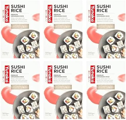 Yutaka - Premium Grade Sushi Rice, 500g (Pack of 6) - Japanese-Style Sticky Short Grain Rice - Makes 6 Servings - Ideal for Sushi, Onigiri, Rice Bowls & Oriental Dishes - Quick & Easy to Prepare