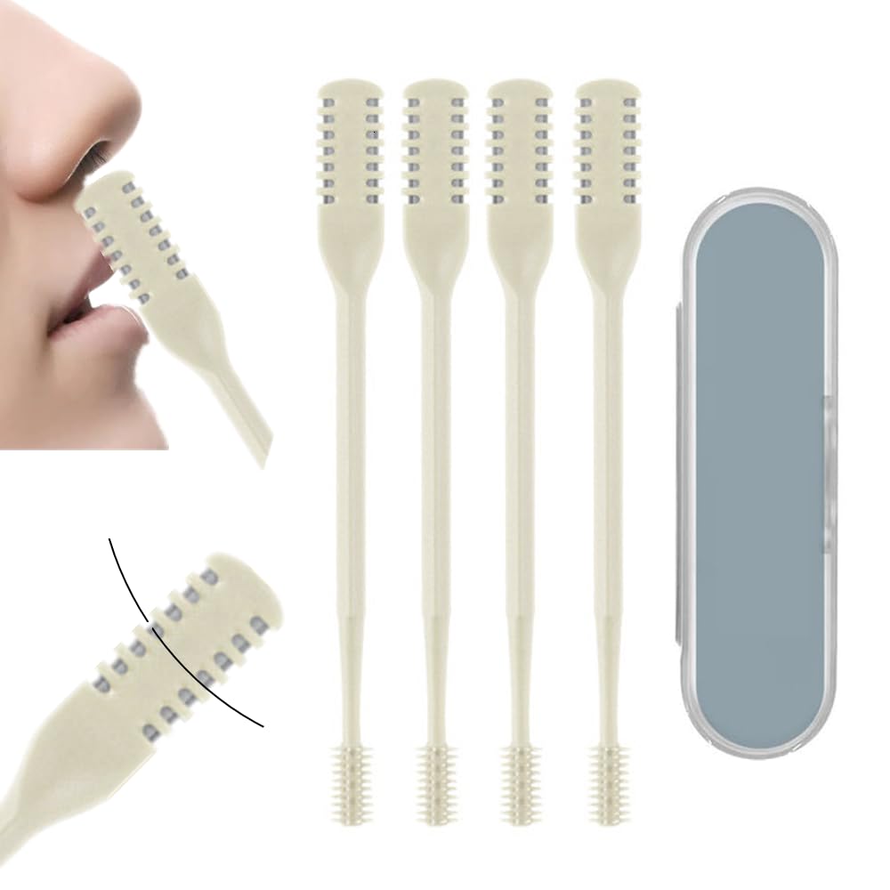 Photo 1 of Upgraded 2-in-1 Manual Nose Trimmer, Double Sided Nostril Hair Remover Tool 360 Rotating Nose Cleaner, Easy to Use for Women & Men (4PCS - Beige)