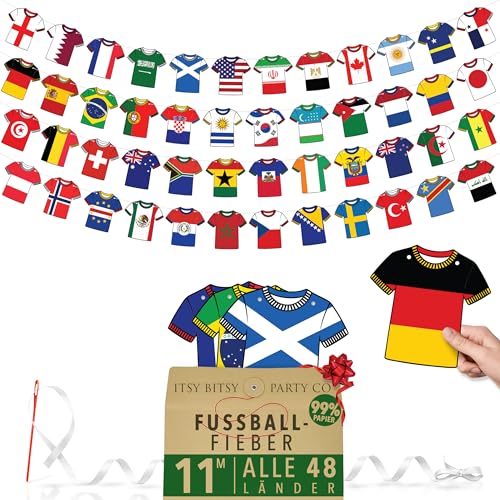 Premium Wiederverwendbare WM 2026 Fanartikel Alle 48 Qualifizierten Teams WM Deko 2026 11 m Doppelseitige Wimpelkette aus Papier in Stabilem Kraftpapier-Umschlag (11 m 48 Fahnen)
