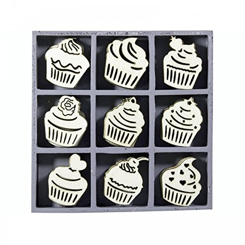 cArt-Us 10.5 x 10.5 cm Wooden Box with Cupcakes Ornaments, Natural