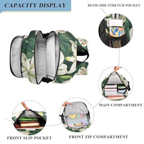 ALAZA Lily Floral Flowers and Leaves School Backpacks Reflective Safety Backpack4