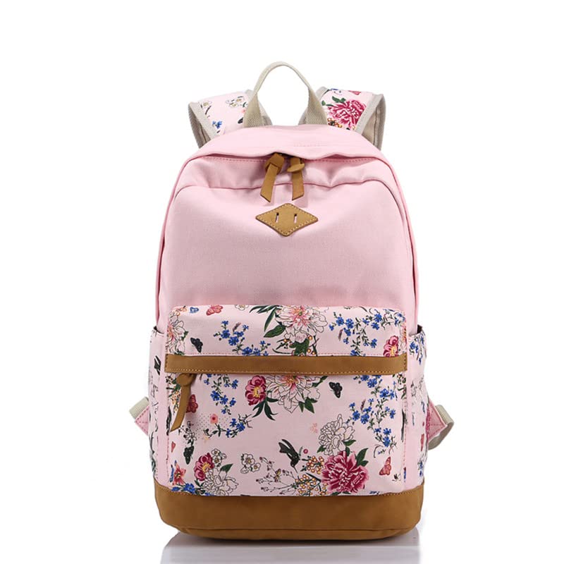 COOLBABYFloral School Backpack College Bookbag Shoulder Bag Satchel Daypack Pink