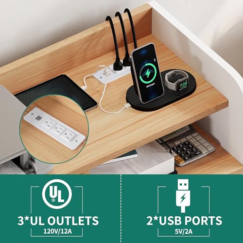 YITAHOME File Cabinet with Charging Station, Printer Table Cabinet for Home Office, Printer Stand Cart, Fits A4, Letter, Legal Size Files, Office Furniture, White