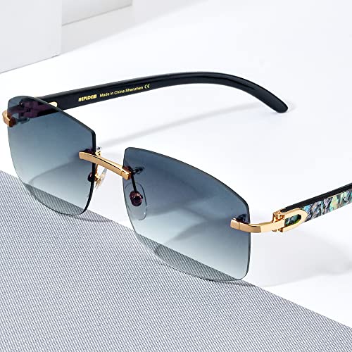 HEPIDEM 100% Really Buffalo Horn Natural Mussel Shell Rimless Sunglasses 7062