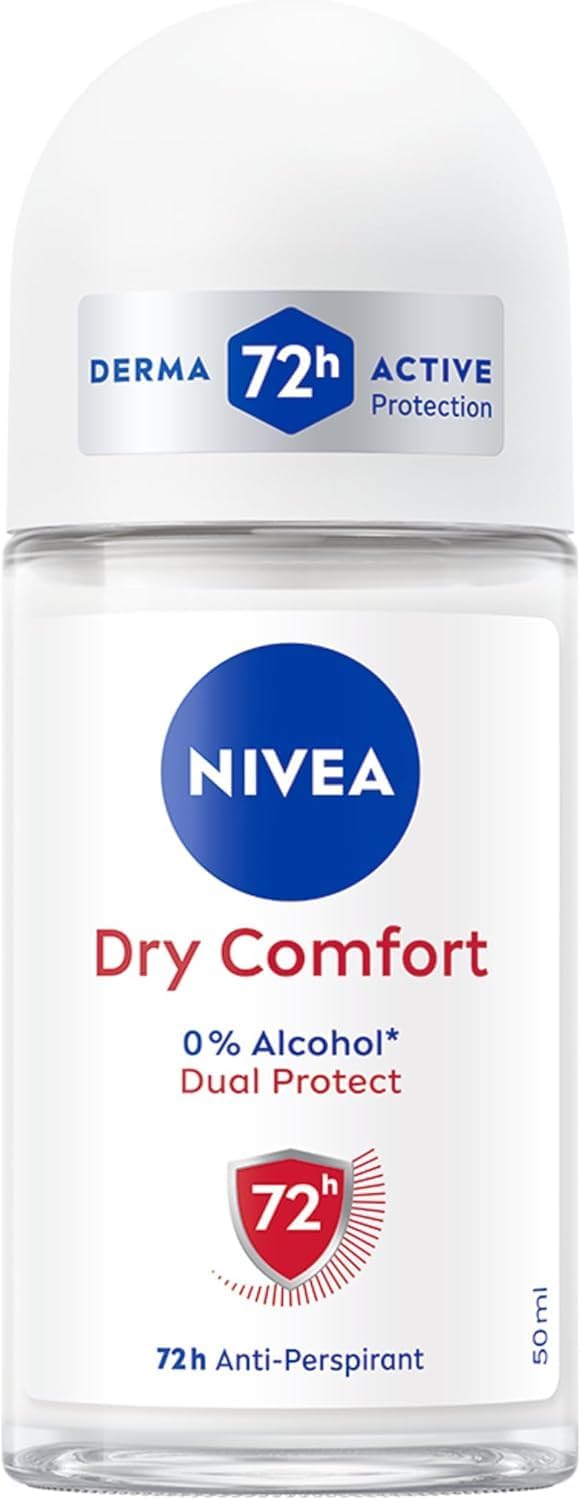 NIVEA Dry Comfort Deo Roll-On 6'lı paket (6 x 50 ml) terleme önleyici deodorant roll-on deodorant çift aktif formüllü, uzun süreli terleme önleyici