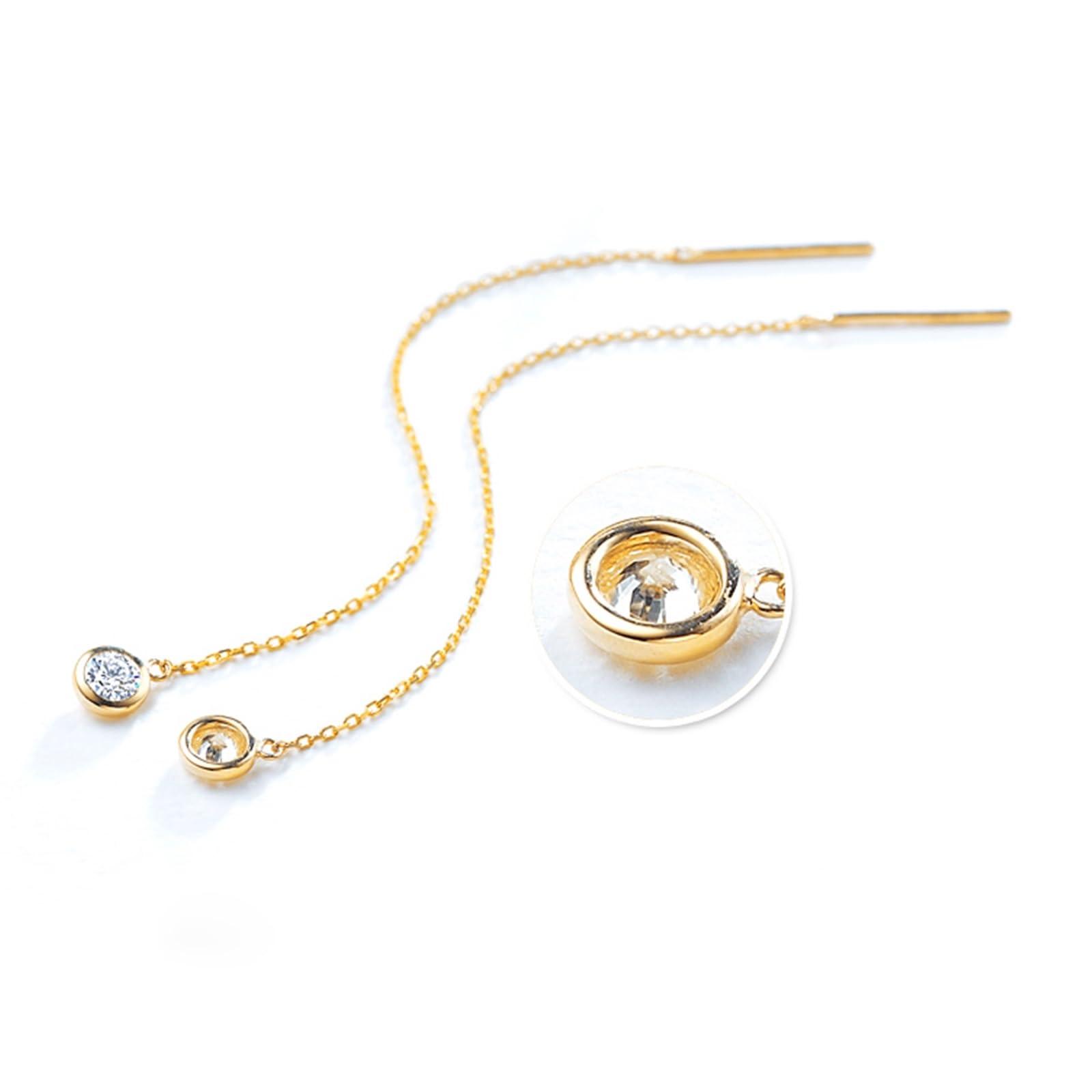 Lange Ohrringe Gold 375/585/750 Damen, Kette Ohrringe Frauen mit Erstellter Diamant, Hochzeit Echtschmuck
