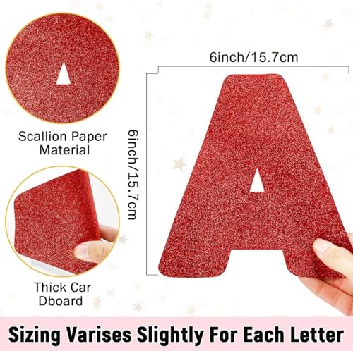 Image of Qyeahkj 150 PCS Large 6 inch Font Red Letters and Punctuation Set Glitter Classroom Alphabet Cutout for Valentines Bulletin Board Display Home School A Great Helper to Inspire Students' Learning Interest