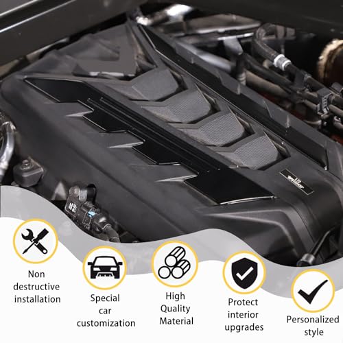 Image of CHEAYAR Engine Bay Panel Cover Compatible with Chevrolet Corvette C8 2020-2023, Engine Shroud Cover Panel Trims, C8 Accessories 2PCS (Engine Compartment Cover-Black)