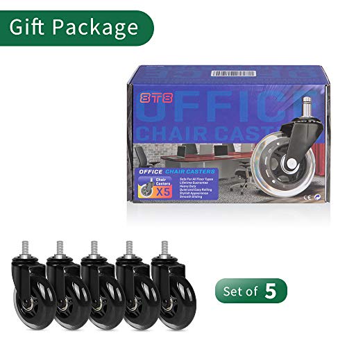 Replacement Office Chair Caster Wheels By 8T8, Set Of 5, Rubber Chair Casters With Threaded Stem 3/8''-16X1"(Not Metric M10), Quiet And Smooth Gliding,Safe For Woood Hardwood Carpet Floors #TOP6