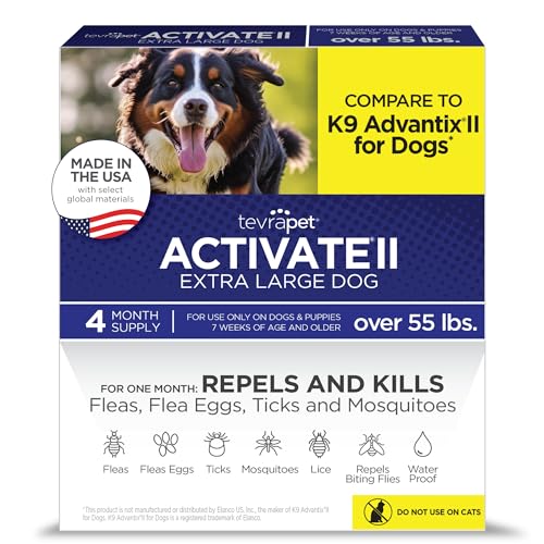 TevraPet Activate II Flea and Tick Prevention for Dogs, Extra Large Dogs 55+ lbs, Topical Drops, 4 Month Flea and Tick Treatment
