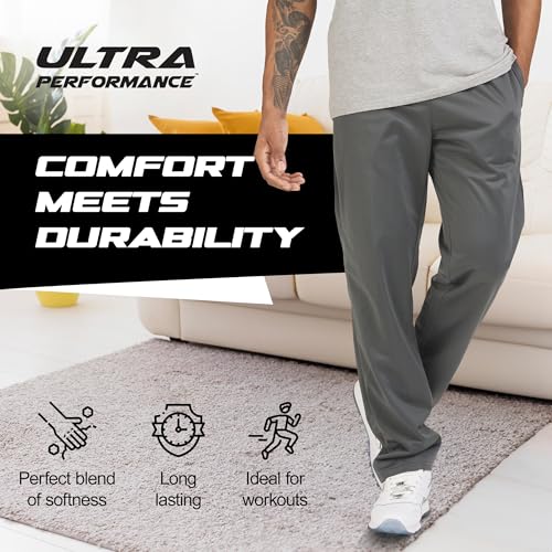 Ultra Performance 3 Pack Mens Athletic Open Bottom Sweatpants Active Track Pants Casual Tricot Wide Leg Sweat Pants for Men4