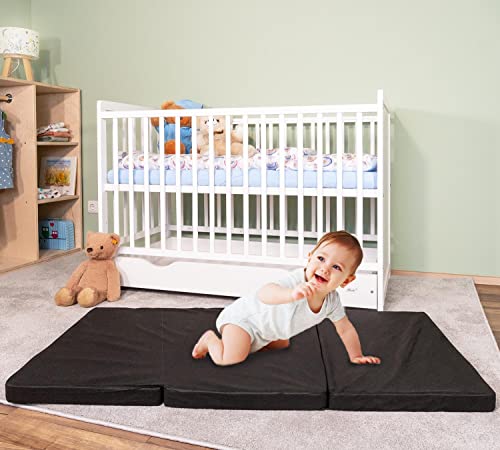 Alcube® Reisebett Matratze 60x120 cm für Baby Faltmatratze klappbar Reisebettmatratze Baby Matratze 60 x 120 cm Klappmatratze mit Baumwollbezug in praktischer Tragetasche - Schwarz