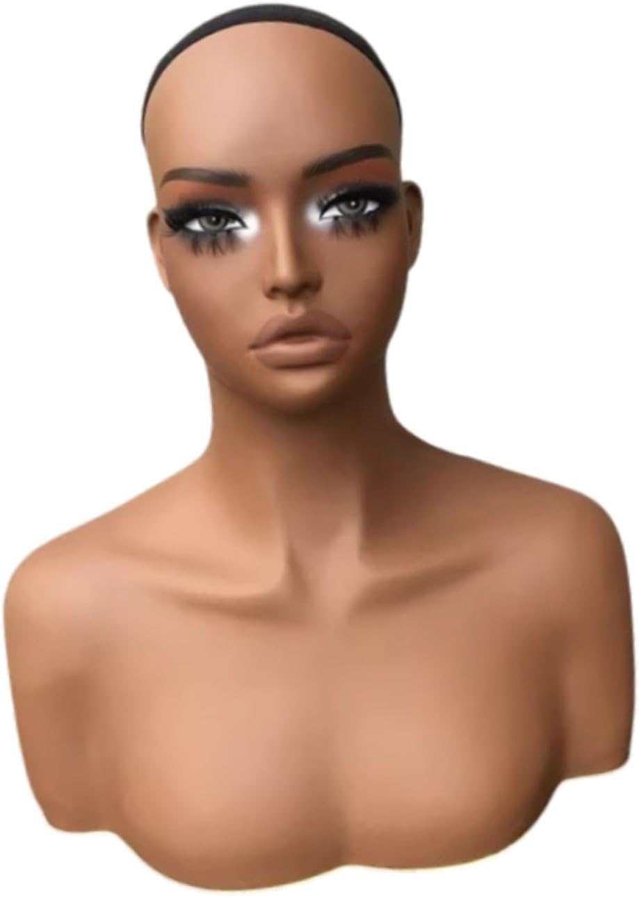 ["Abbraccia"] リアルなマネキンヘッドバスト、肩とメイク付き、ヘアピース、帽子、ネックレス用のプロフェッ