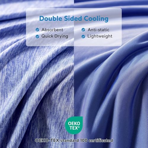 Image of HOMFINE Cooling Blanket for Hot Sleepers Twin Size, Dark Blue 60 inchx80 inch | Dual-sided mica nylon cool, Q-Max 0.439 instant cool, Lightweight & breathable for night sweats & menopause, Machine washable