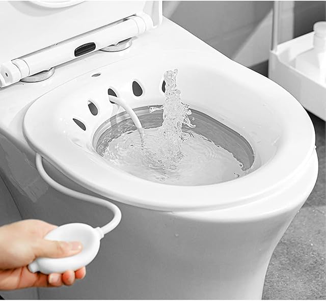 Newthinking Foldable Sitz Bath for Toilet, Portable Sitz Bath Basin with Flusher, Steam Seat Bidet for Postpartum Care, Hemorrhoids Recovery, Vaginal/Anal Inflammation (Grey)