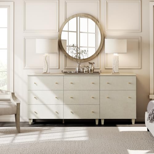 WAMPAT Dresser Chests with 7 Drawers and 1 Door for Bedroom, 2-in-1 Modern Wood Closet Storage Organizer Furniture with Adjustable Shelf for Living Room, Hallway, Beige Faux Linen Finish