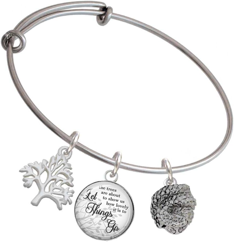 Delight Jewelry Plated Snake Wrapped Around Spinner Silvertone Let Things Go Tree Charm Bangle Bracelet