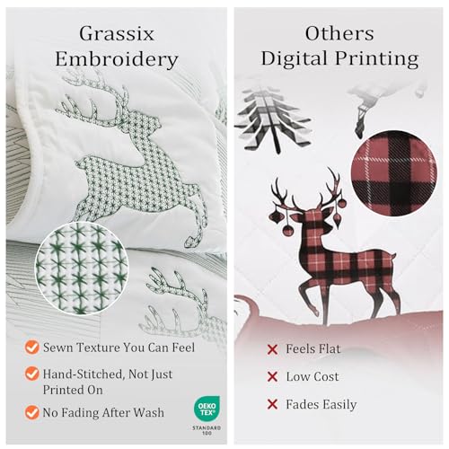 Image of Grassix Christmas Quilt Set King Size, Holiday Bedding Coverlet, White