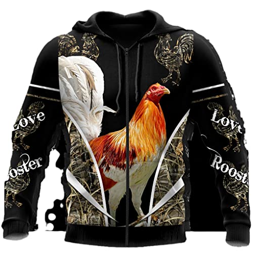 Bangqi 3D Gedruckter Hahn Herbst Herren Hoodie Casual Pullover Zip Hoodie...