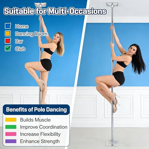 Image of Stripper Pole for Home Use, 45mm Professional Dance Pole, Rotating and Static Modes, 9-12ft Adjustable, Heavy-Duty Steel, Max Load 400 lbs