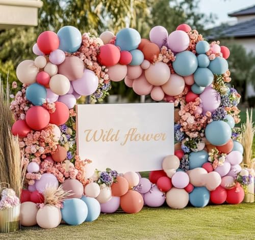 Image of Pastel Balloon Garland Double Stuffed Dusty Pink Blue Cream Balloon Light Purple Pink Nude Latex Balloons Arch Kit for Wild Flower Gender Reveal Baby Shower Tea Birthday Decorations