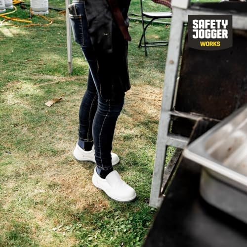 SAFETY JOGGER Stahlkappen Sicherheits S2 Clog 42 EU - X0500 - Professioneller Arbeitsschuh für Damen oder Herren im Leder, ohne Schnürsenkel, ideal für die Küchen- oder Lebensmittelindustrie, Weiß