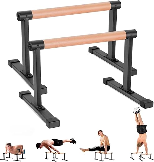 Parallette Push Up Bars Dip Station Stand with Thick Beech Handles, Push-up Bar, Rock-Free Fitness Equipment for Handstan...