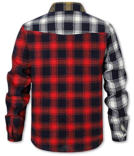Cromoncent Men's Casual Flannel Shirt Plaid Long Sleeve Button Down Western Shirt2