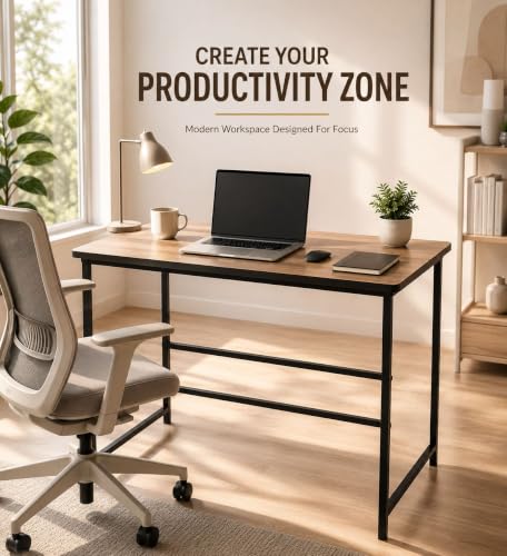 Image of Portable Wood & Metal Computer Desk | Modern Writing Table | Stylish Multipurpose Study Table Best for Home, School, Office Work & More | Ideal for Kids & Adults