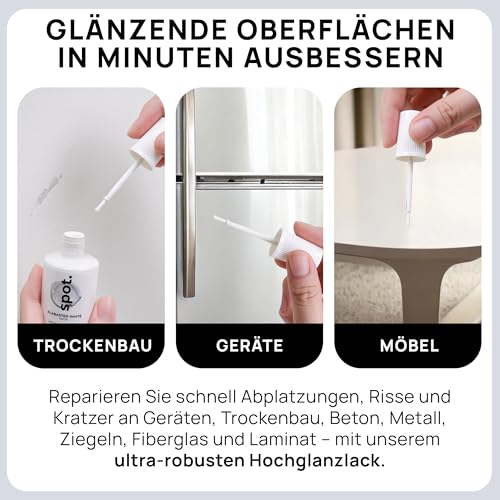 spot. Ausbesserungsfarbe für Trockenbauwänden, Beton, Metall, Ziegel, Fiberglas, Laminatverbundwerkstoffen und bestehenden lackierten Oberflächen, Weißer Glanz, 350 ml