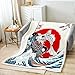 Homewish Japanese Ukiyoe Fish Throw Blanket Surfing Koi Toddler Fleece Blanket Kids Boys Adult Girls Japanese-Style Koi Animal Oriental Bed Blanket Exotic Style Fuzzy Blanket Bedroom Decor
