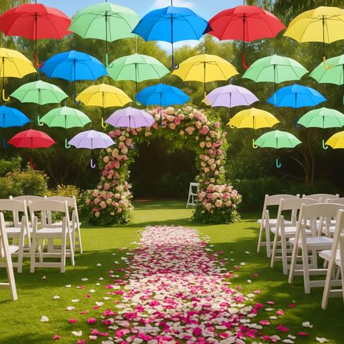 Eccliy Decorative Street Umbrella for Hanging 35.5 Inch Macaron Color Stick Umbrellas for Outdoor Wedding Birthday Party Decor Photo Booth Props Garden Street Commercial Decoration(Rainbow,10 Pcs)