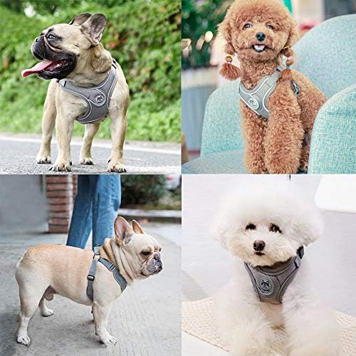 Anlitent No Pulling Dog harness for Medium Small Dog, Soft Step IN French Bull Dog Harness Escape Proof Easy Control for Puppy Outdoor Walking Running (Grey, S)