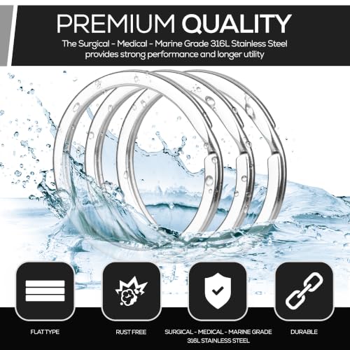 Image of CREST 10 pcs Surgical and Marine Grade Stainless Steel Split Ring for Keychains 1.25 inch 2mmx32mm SS316L Key Rings for Car Keys