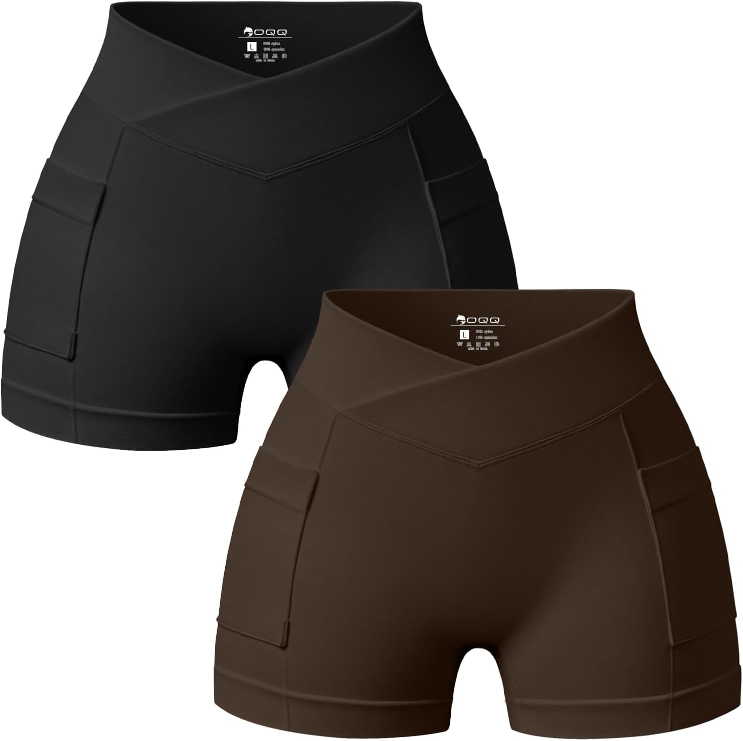 OQQ Women's High Waist Yoga Shorts Mini Shorts with Pockets 2-Pack Athletic Workout Shorts