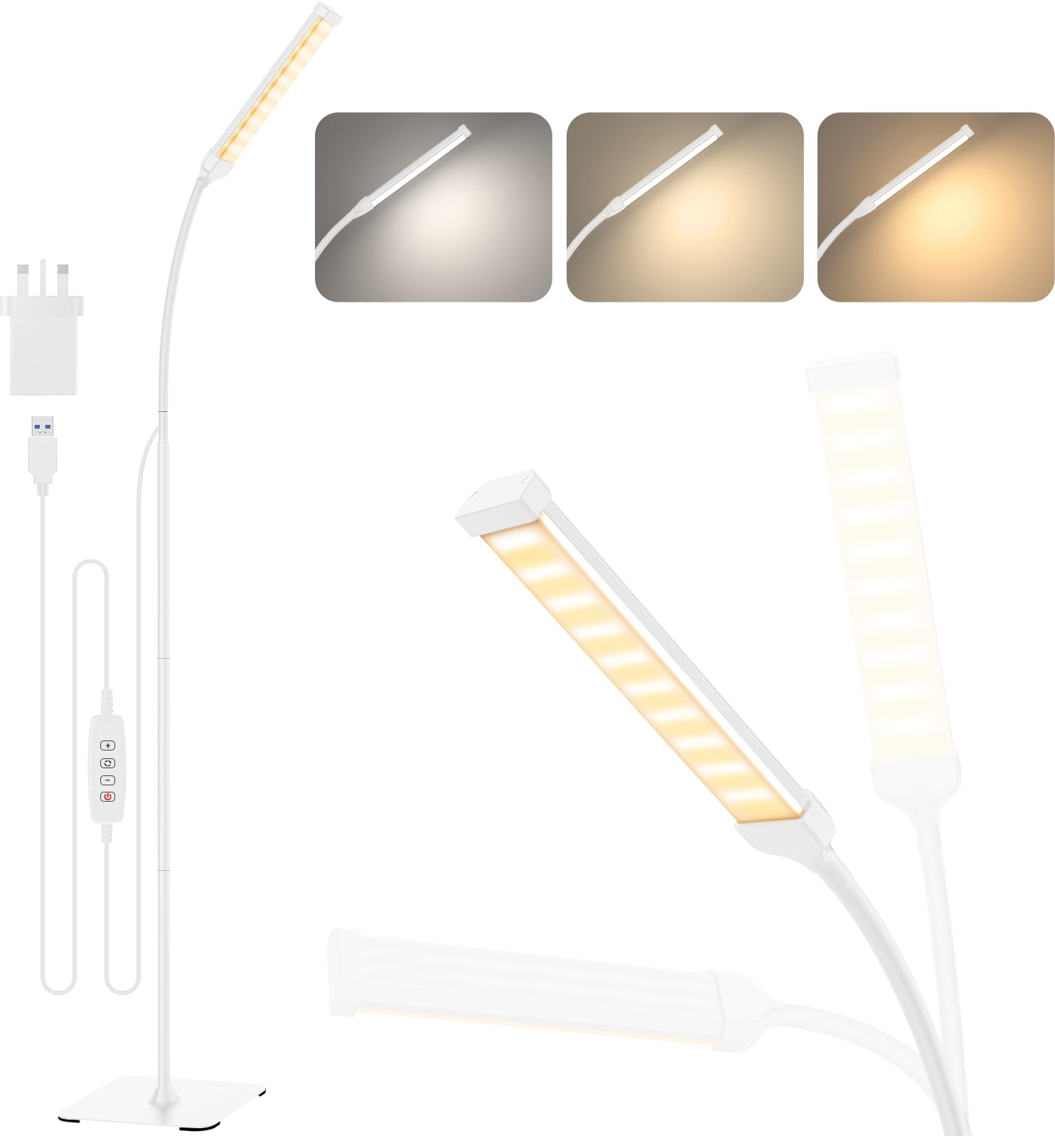 iFalarila Floor Lamp, 120 LED 10 W, Standing Lamp with 3 Colours and 10 Brightnesses, Flexible Gooseneck Floor Lamp for Living Room/Bedroom/Office