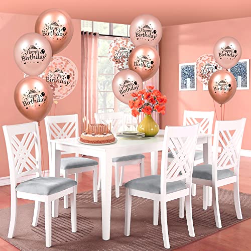 RUMIA Rose Gold Happy Birthday Balloons 18 Pcs 12 Inch Latex Confetti Balloons for Women Men Birthday Anniversary Decor - Thumbnail 7