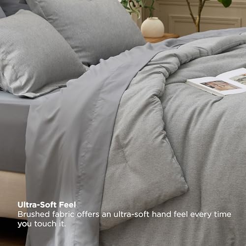 Image of Bedsure Full Comforter Set Dark Grey - Bed in a Bag Full Size Bedding 7 Pieces, Cationic Dyed Bed Set Gift for Family, Dark Grey Soft Bedding for All Seasons Comforter with Sheets, Pillowcases & Shams